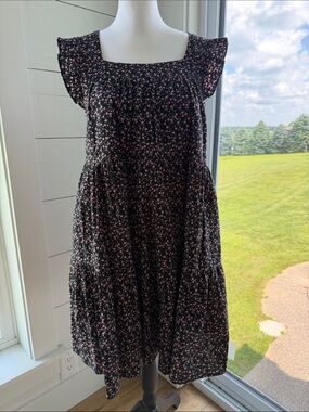 Ces Femme Black Dress with Pink Floral Pattern